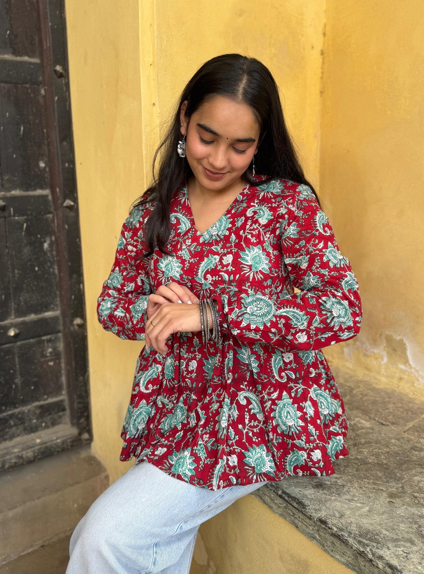 Ruby Ru Floral Top (Hand-block print)