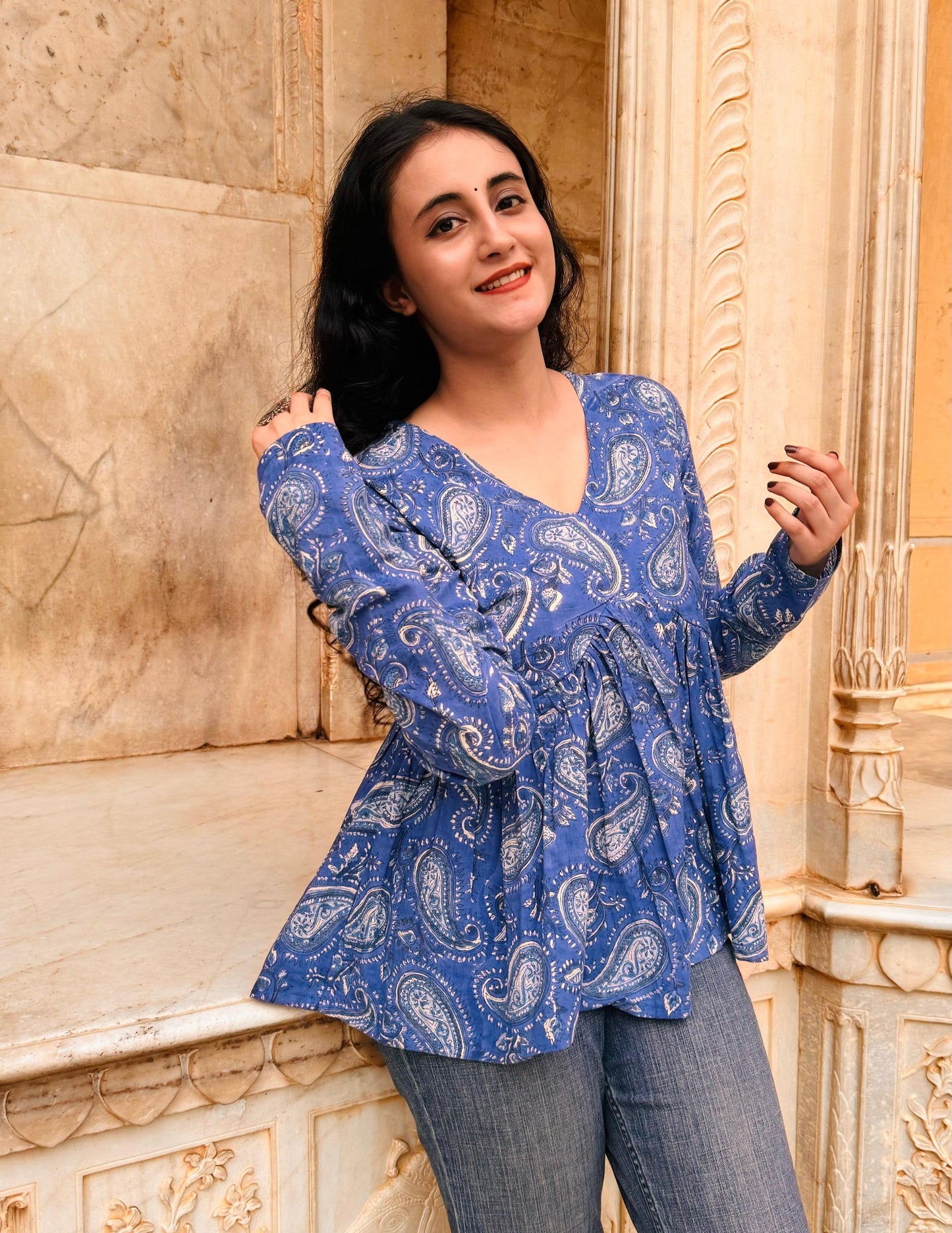 Blue Paisley Top (Hand-block print)
