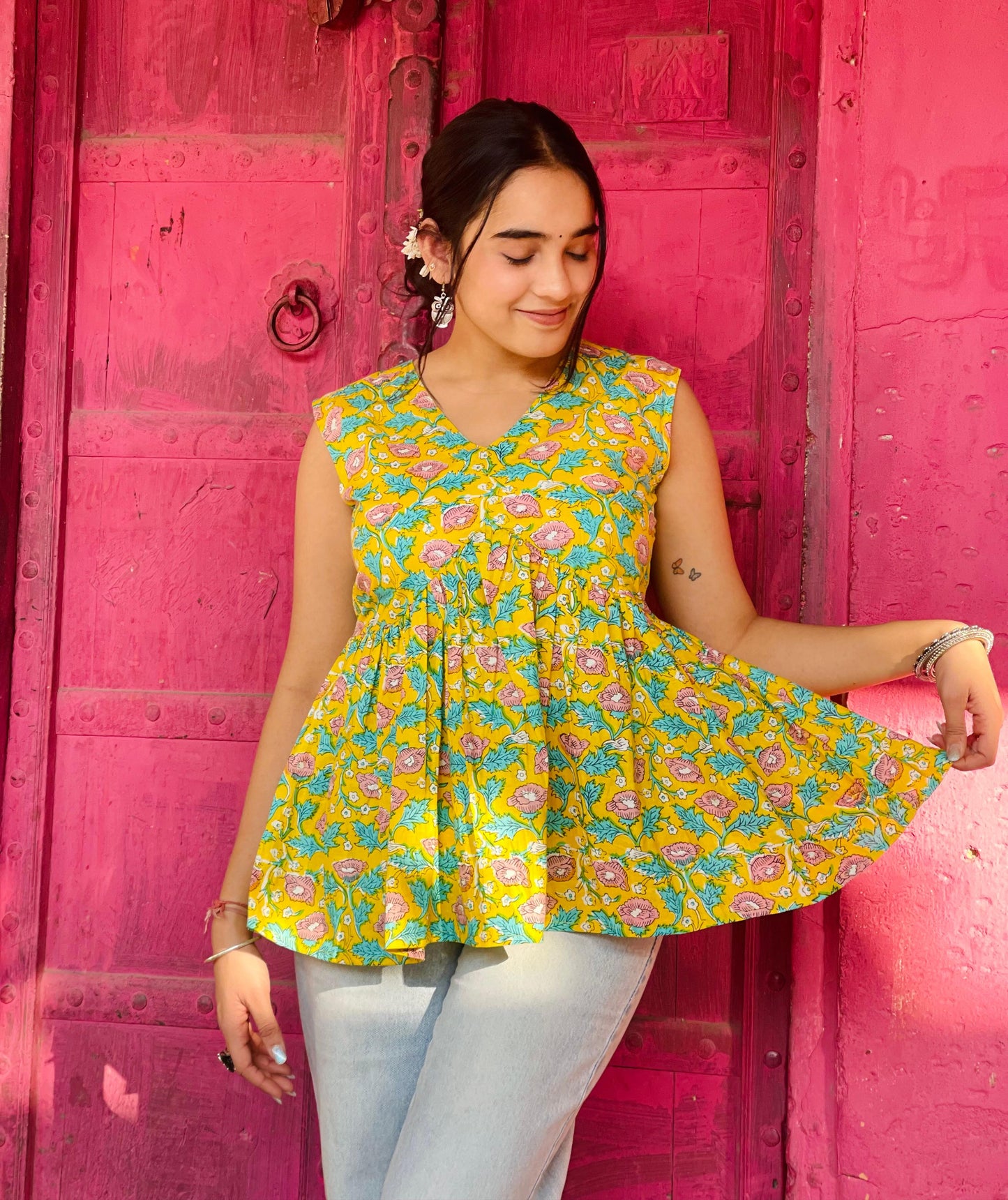 Raha Floral Cut Sleeves Top