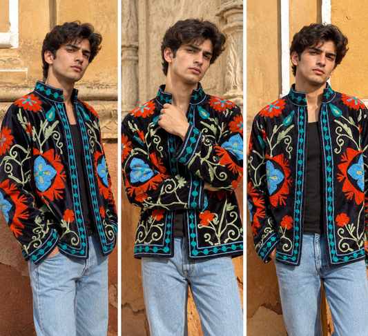 Faiz Velvet Embroidered Jacket | Bestseller