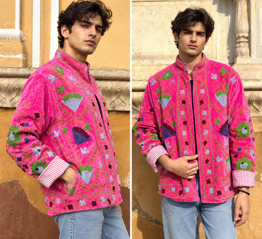 Pink Velvet Embroidered Jacket