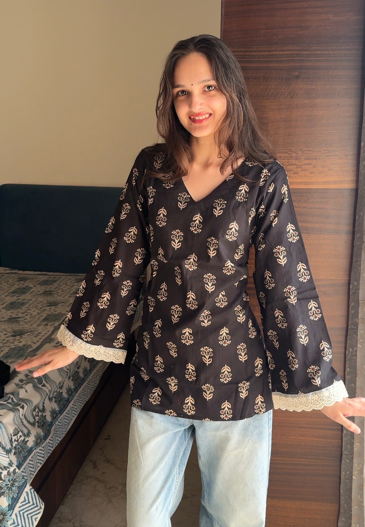 Samara Black Buti Short Kurti