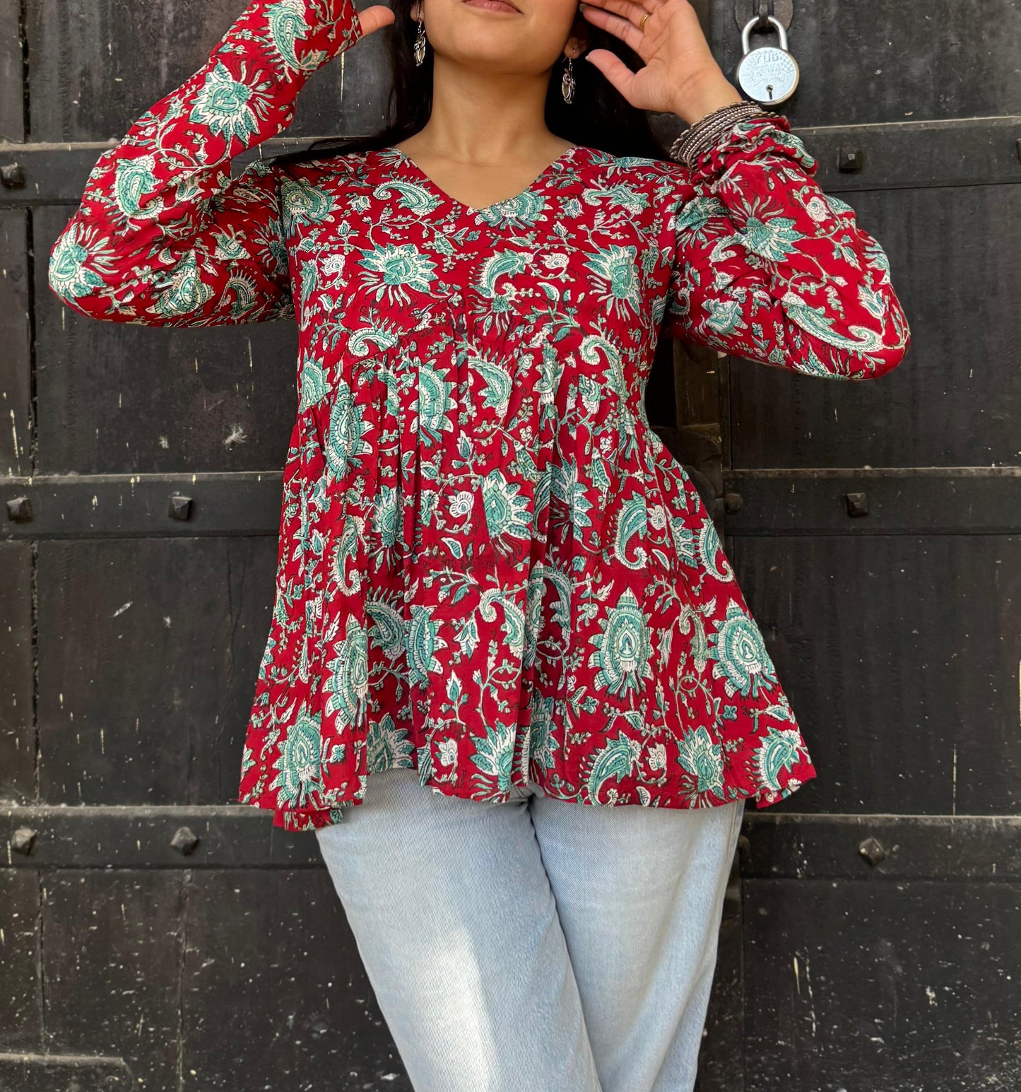 Ruby Ru Floral Top (Hand-block print)