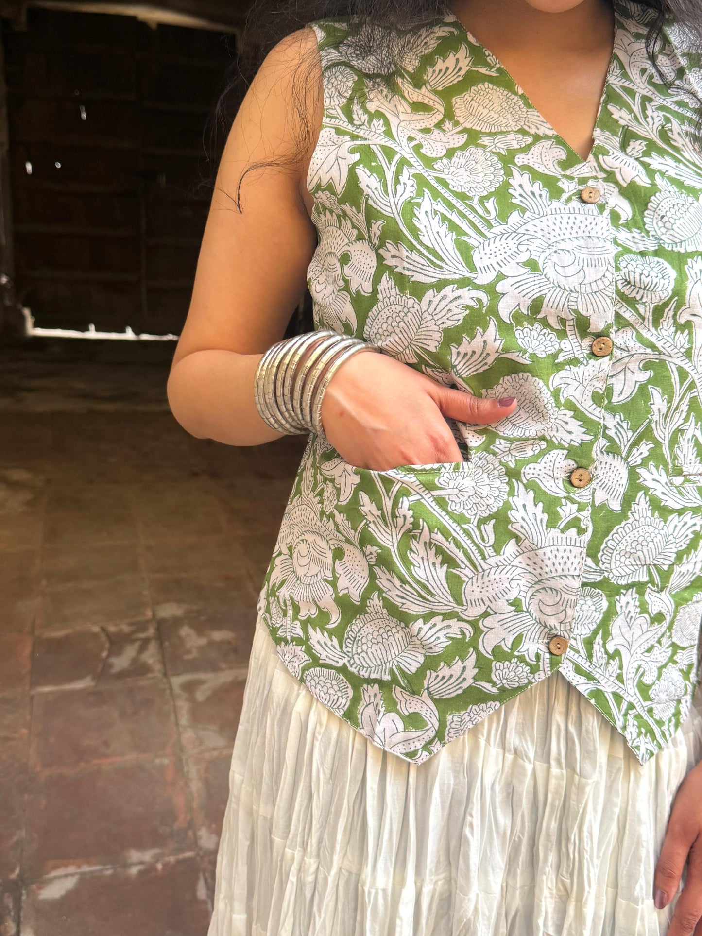 Green floral Vest Top