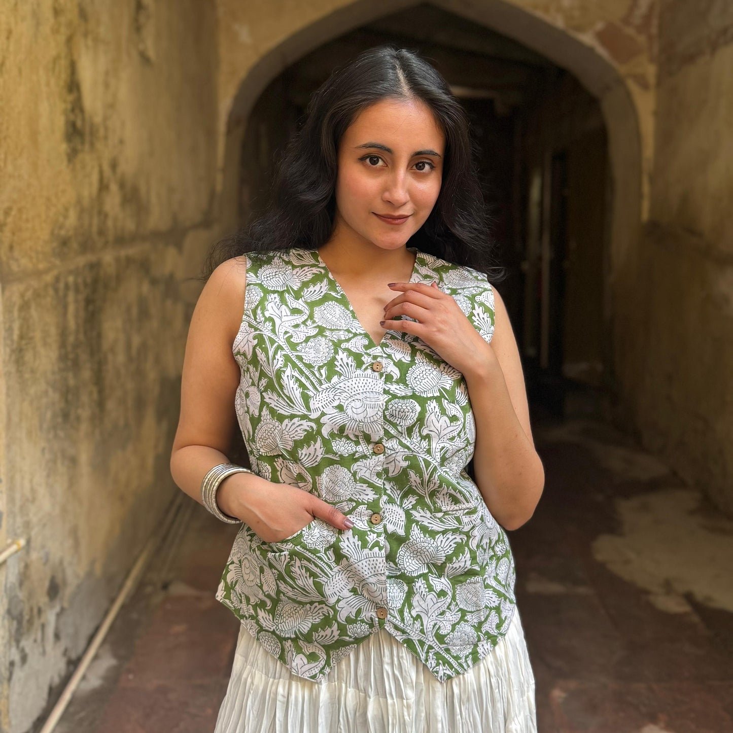 Green floral Vest Top