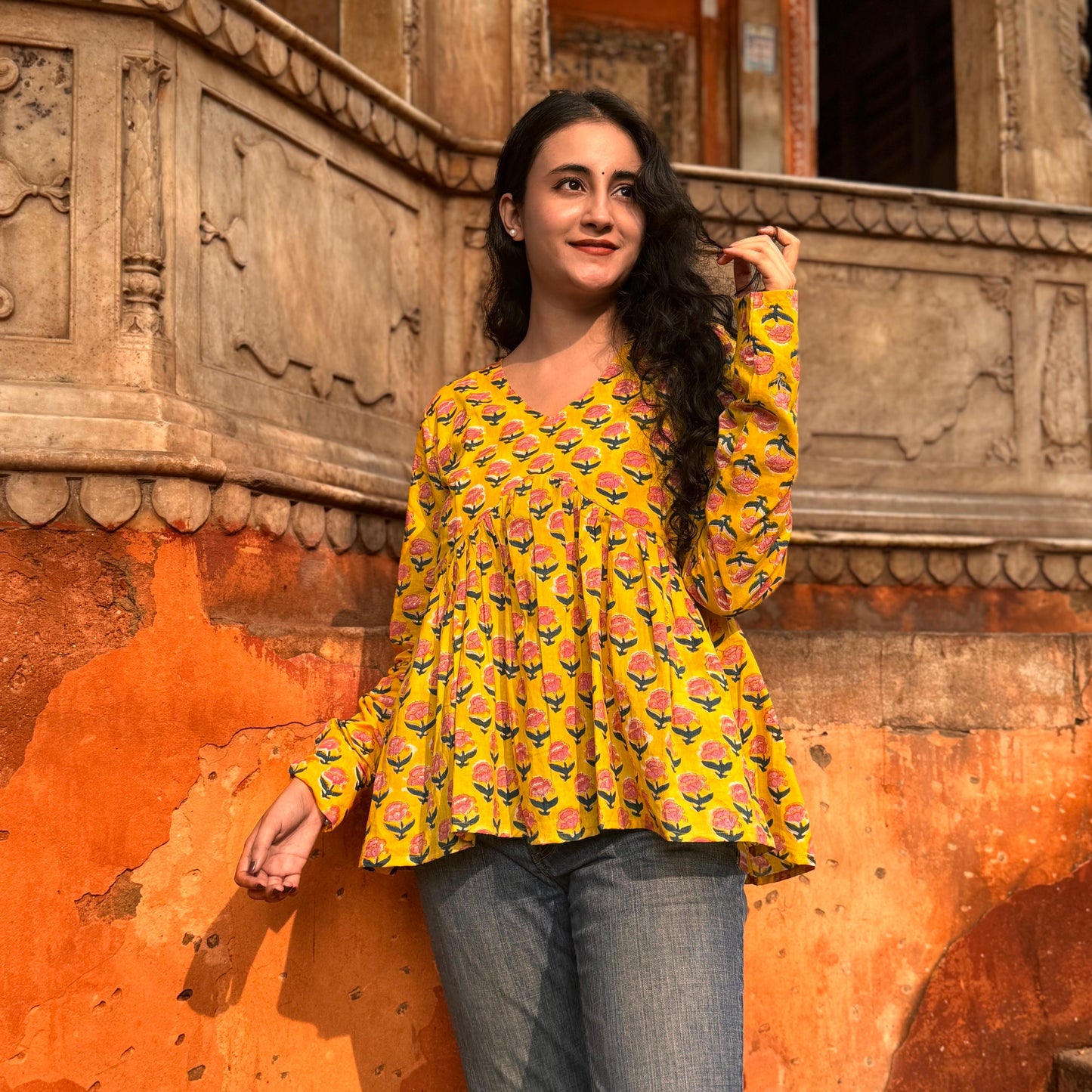 Sunhera Buti Top (Hand-block print)