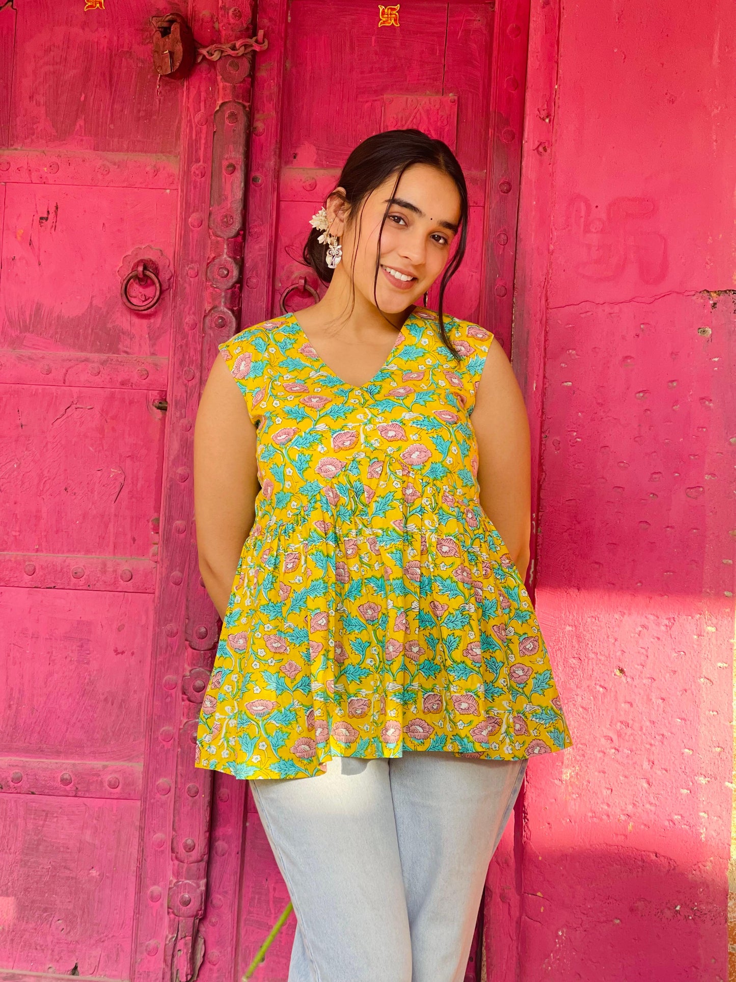 Raha Floral Cut Sleeves Top