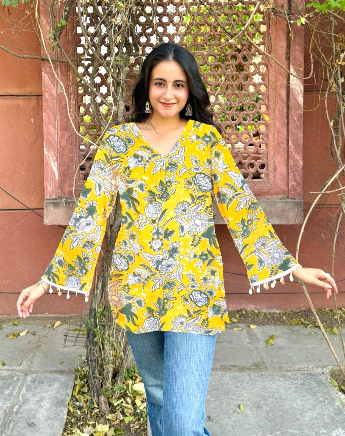 Sunflower Short Kurti - Hand Block Print