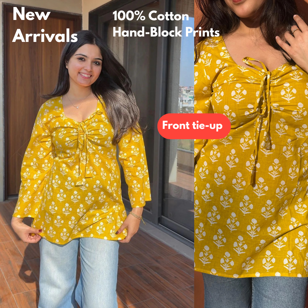 Daisy Kurti Sweetheart Neck - Hand Block Print (Bestseller)