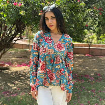 Dreamy Garden-Hand block printed Top