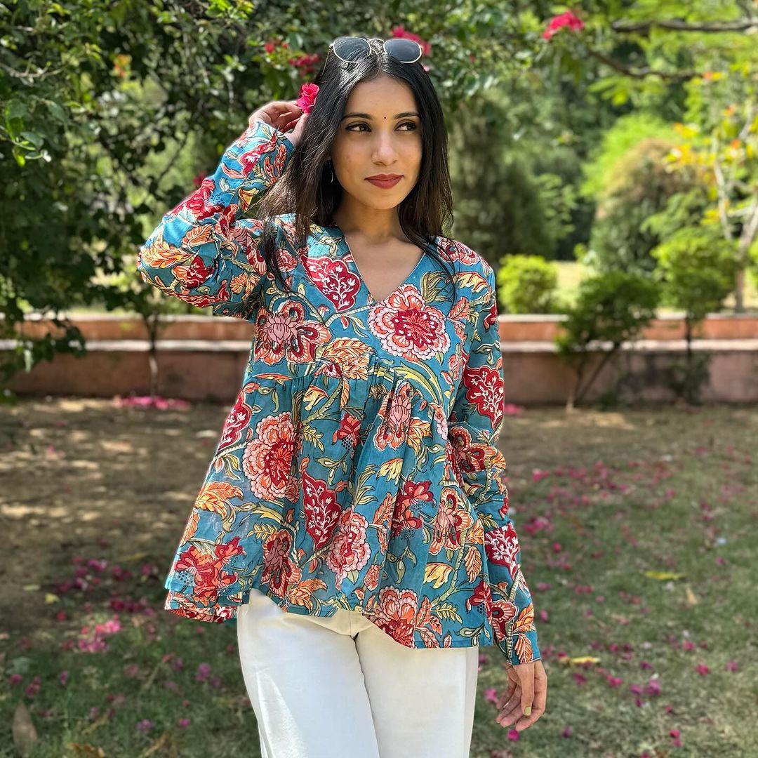 Dreamy Garden-Hand block printed Top