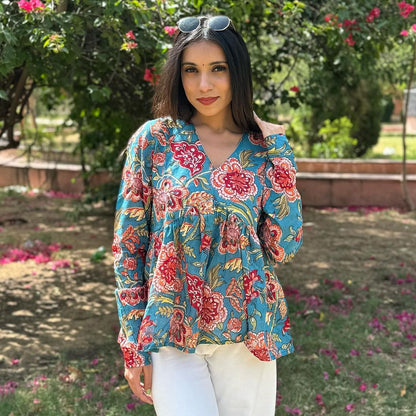 Dreamy Garden-Hand block printed Top