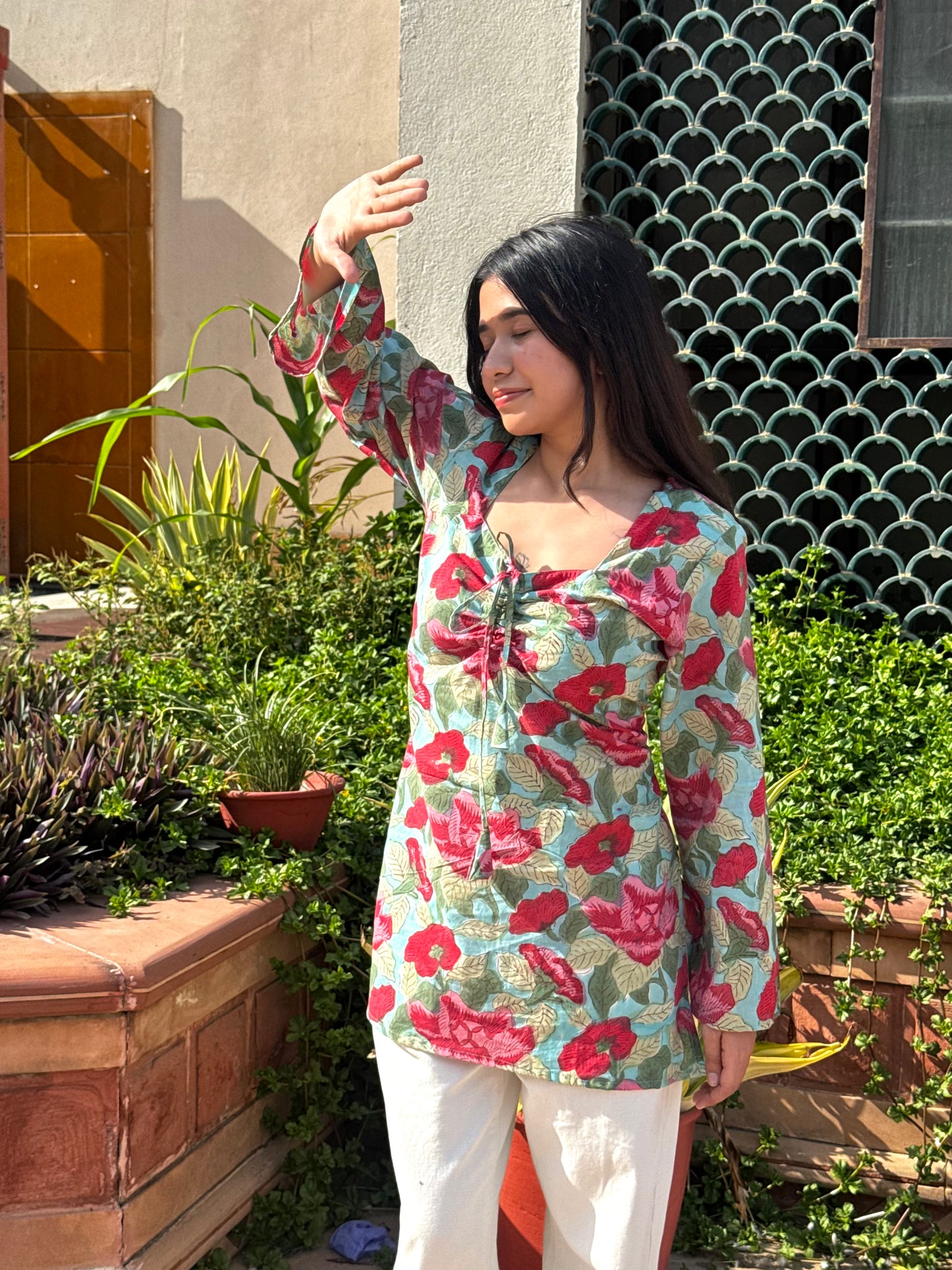 Daisy Kurti Sweetheart Neck - Hand Block Print (Bestseller)