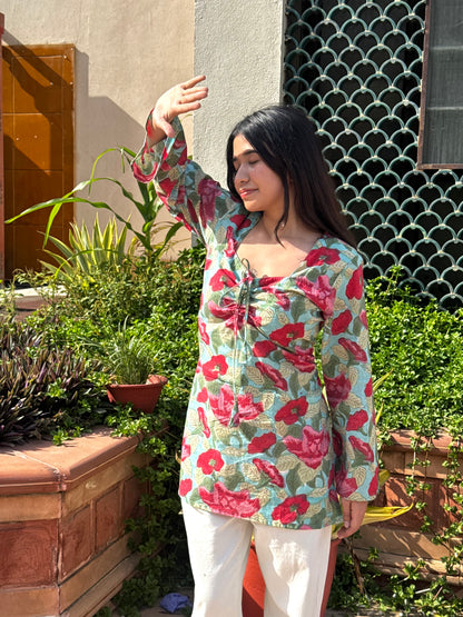 Daisy Kurti Sweetheart Neck - Hand Block Print (Bestseller)