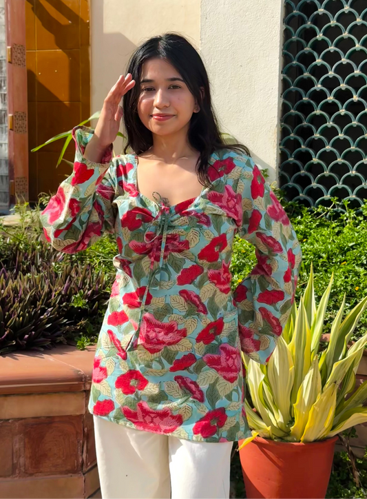 Daisy Kurti Sweetheart Neck - Hand Block Print (Bestseller)