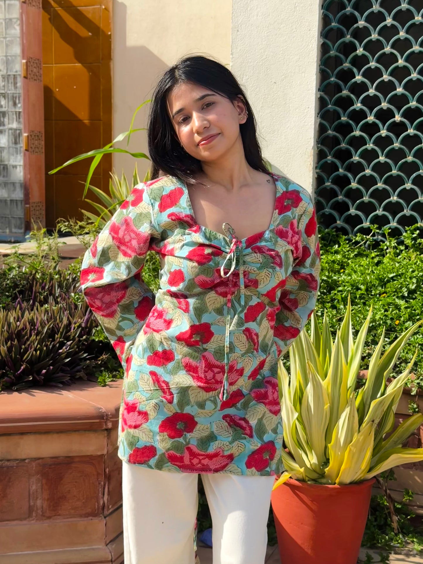 Daisy Kurti Sweetheart Neck - Hand Block Print (Bestseller)