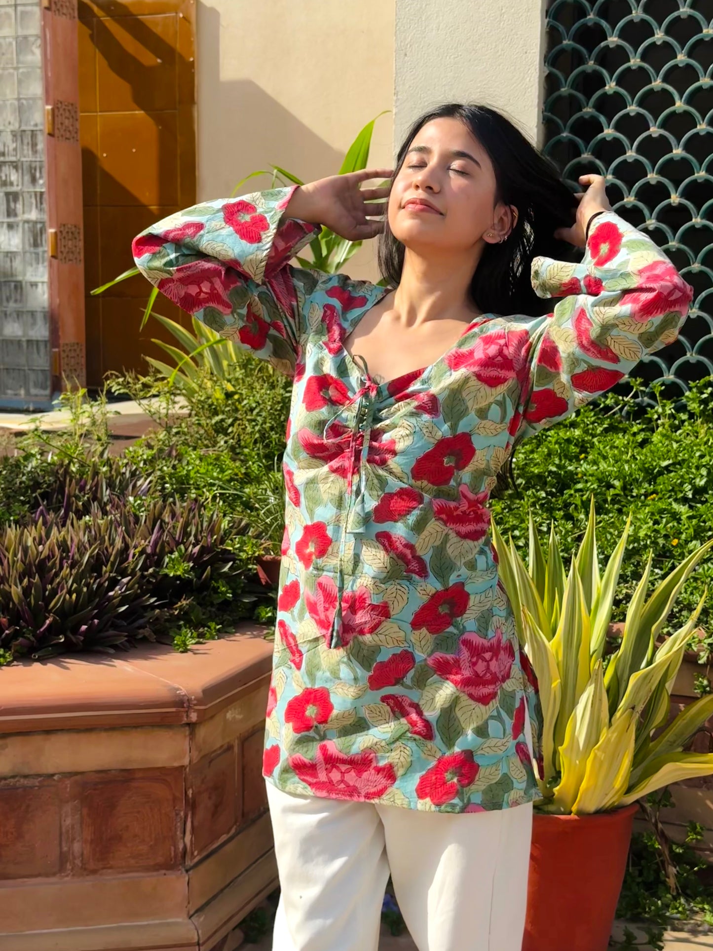 Daisy Kurti Sweetheart Neck - Hand Block Print (Bestseller)