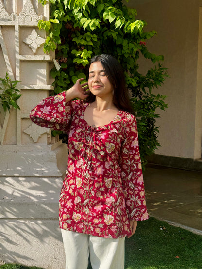 Fareen Sweetheart-Neck Corset Back Kurti (Hand Block Print)