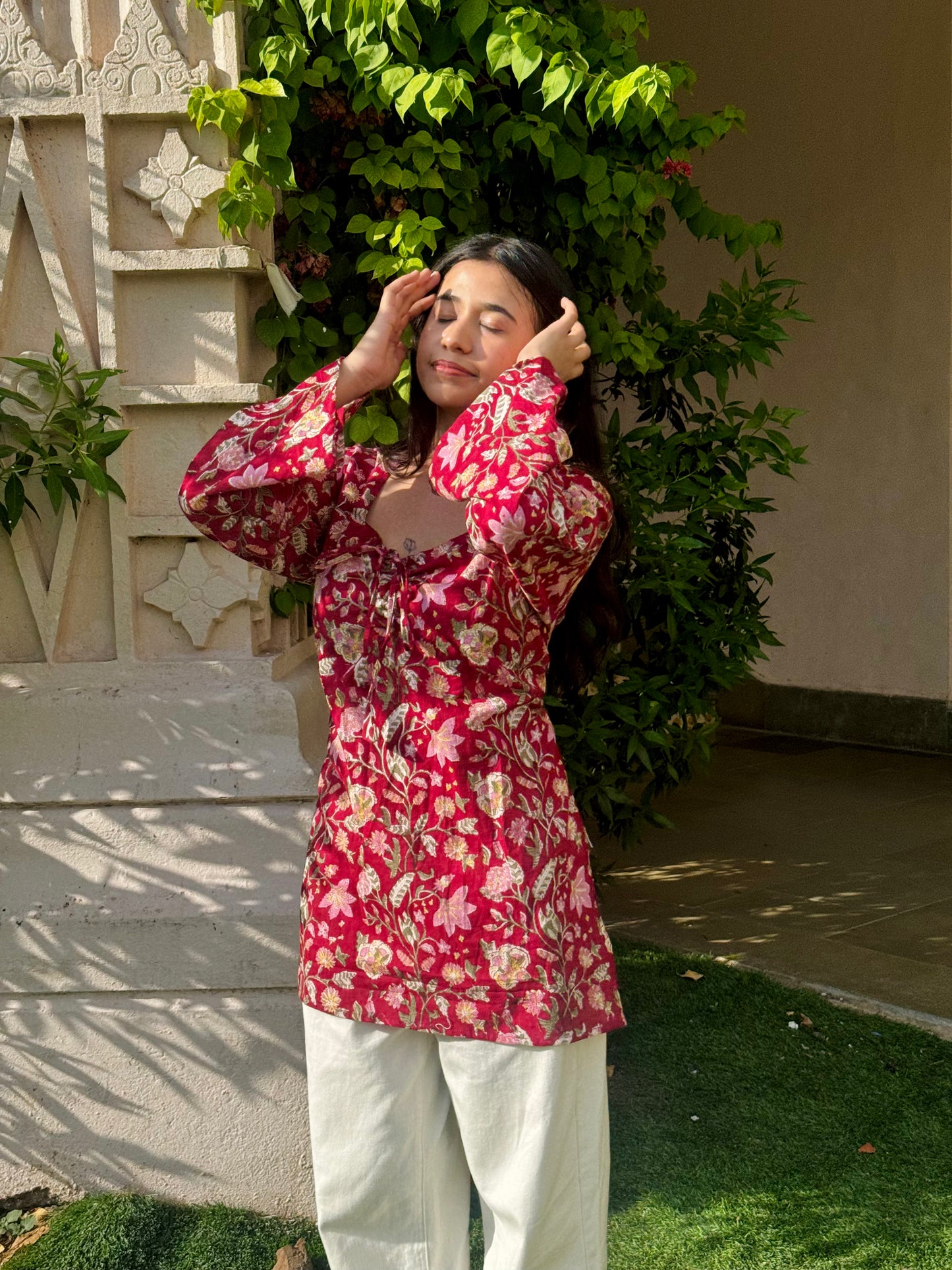 Fareen Sweetheart-Neck Corset Back Kurti (Hand Block Print)