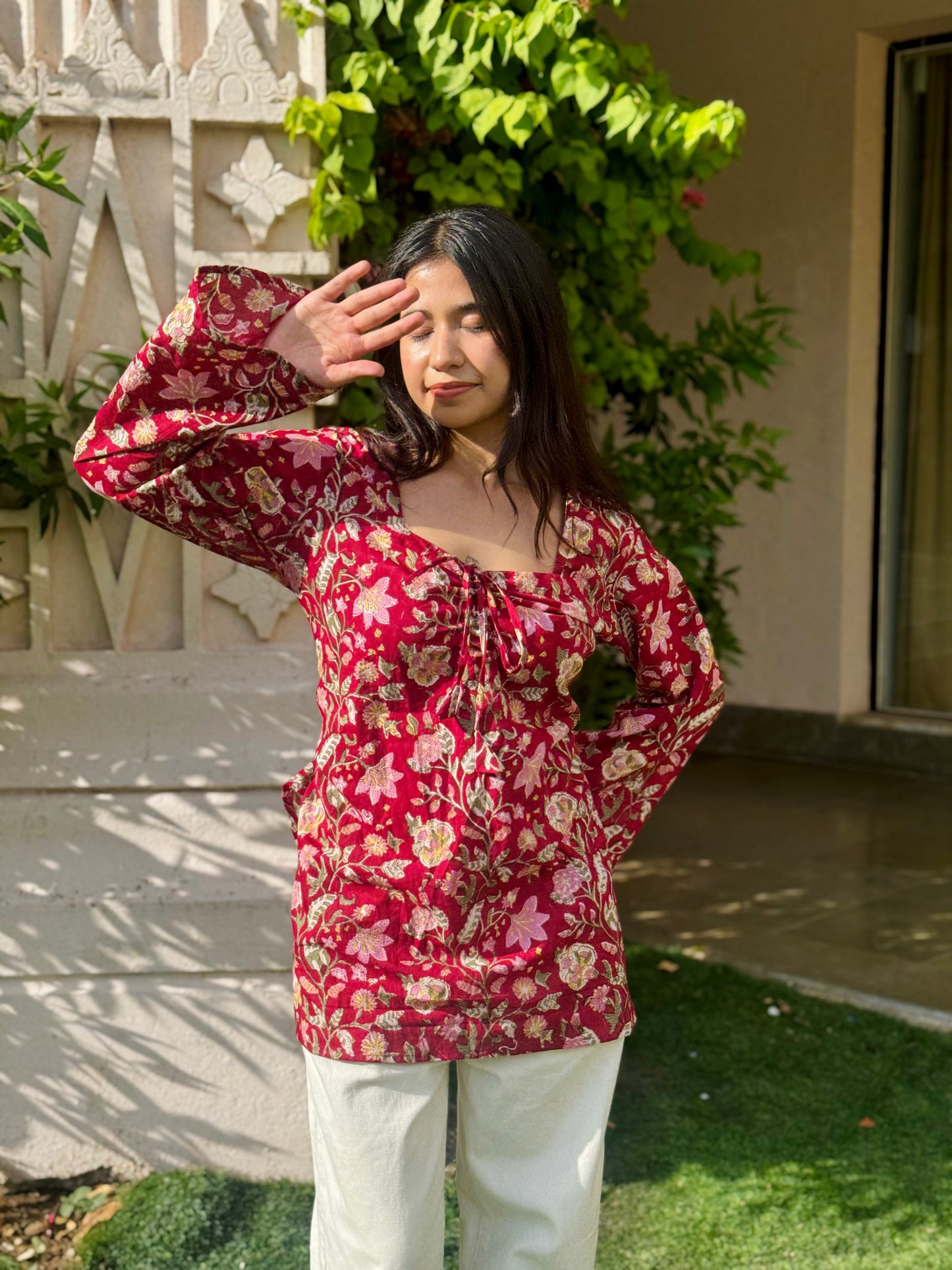 Fareen Sweetheart-Neck Corset Back Kurti (Hand Block Print)