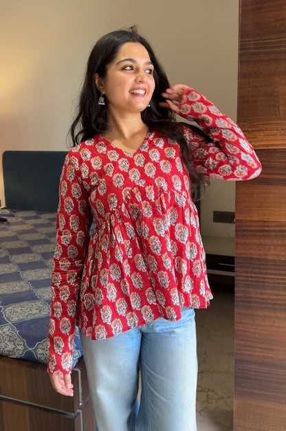 Red Buti Cotton Top (Bestseller)