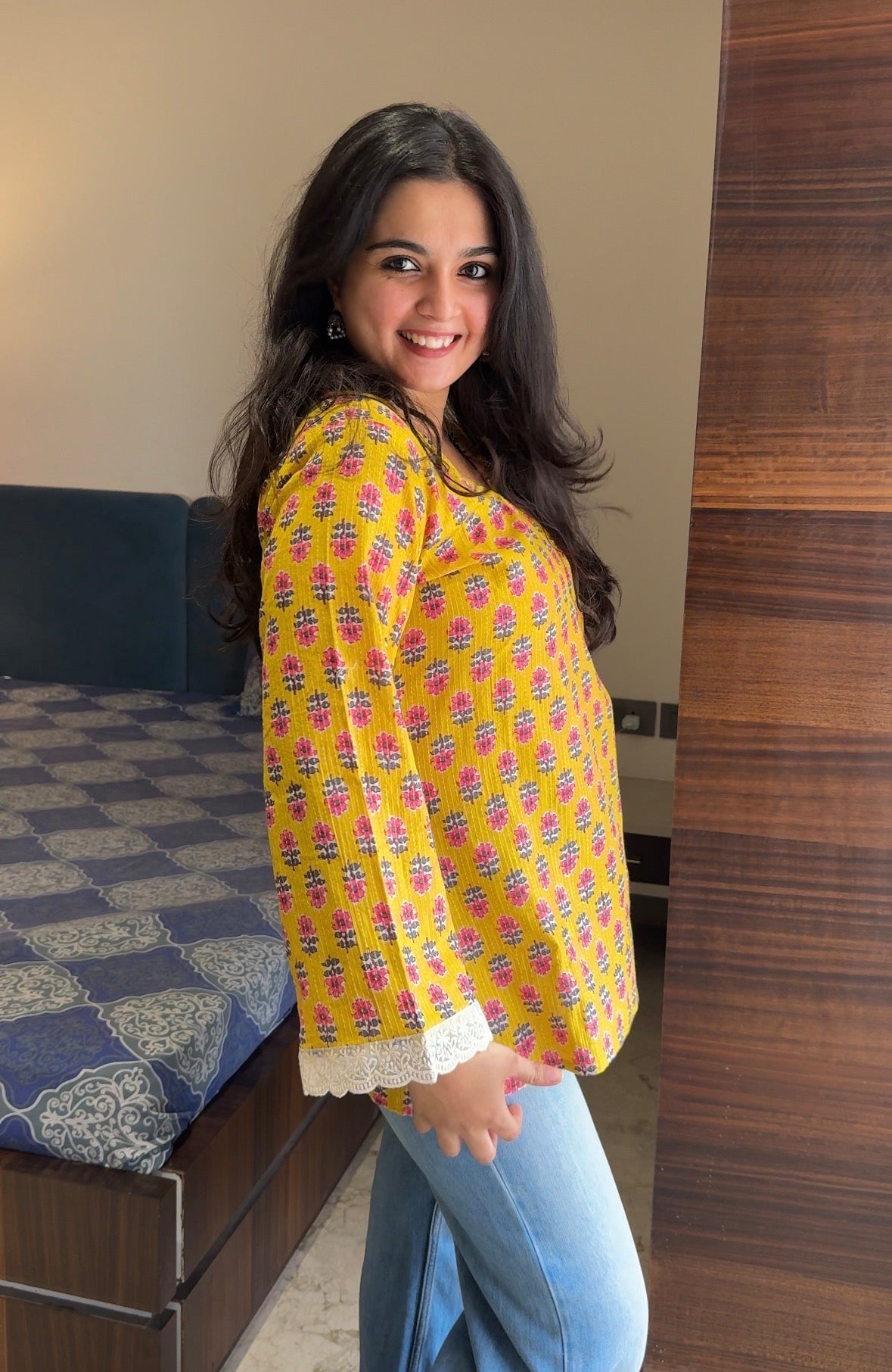 Dua Yellow Katha Cotton Kurti