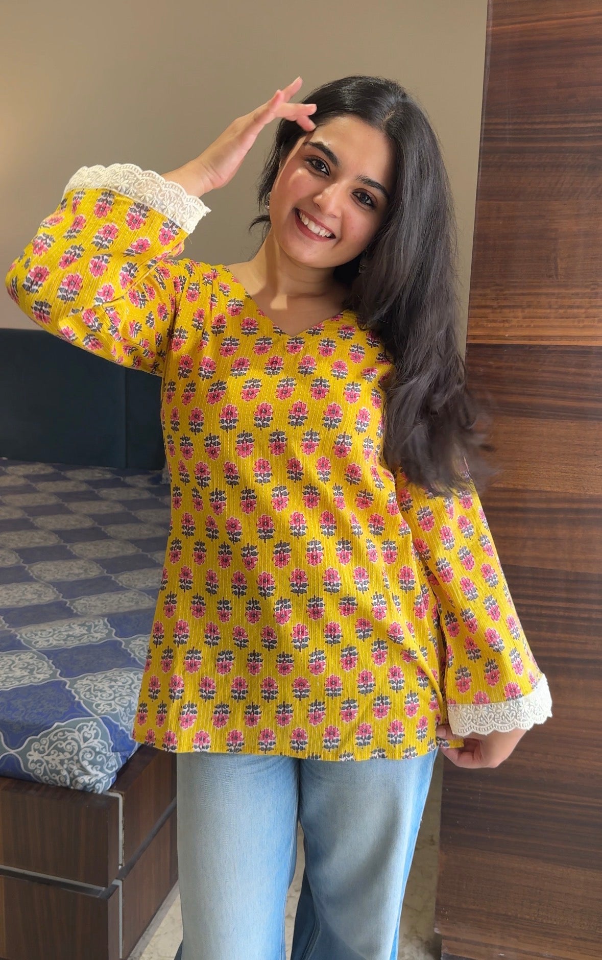 Dua Yellow Katha Cotton Kurti