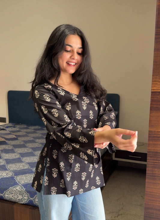 Samara Black Buti Short Kurti
