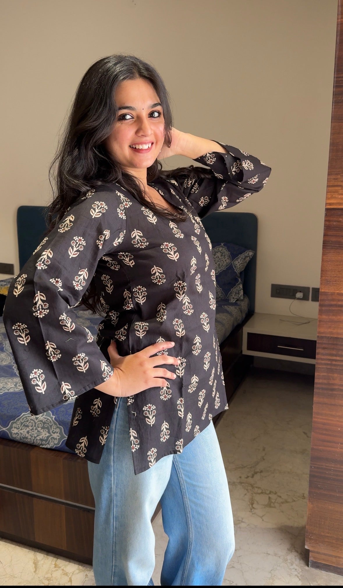 Samara Black Buti Short Kurti