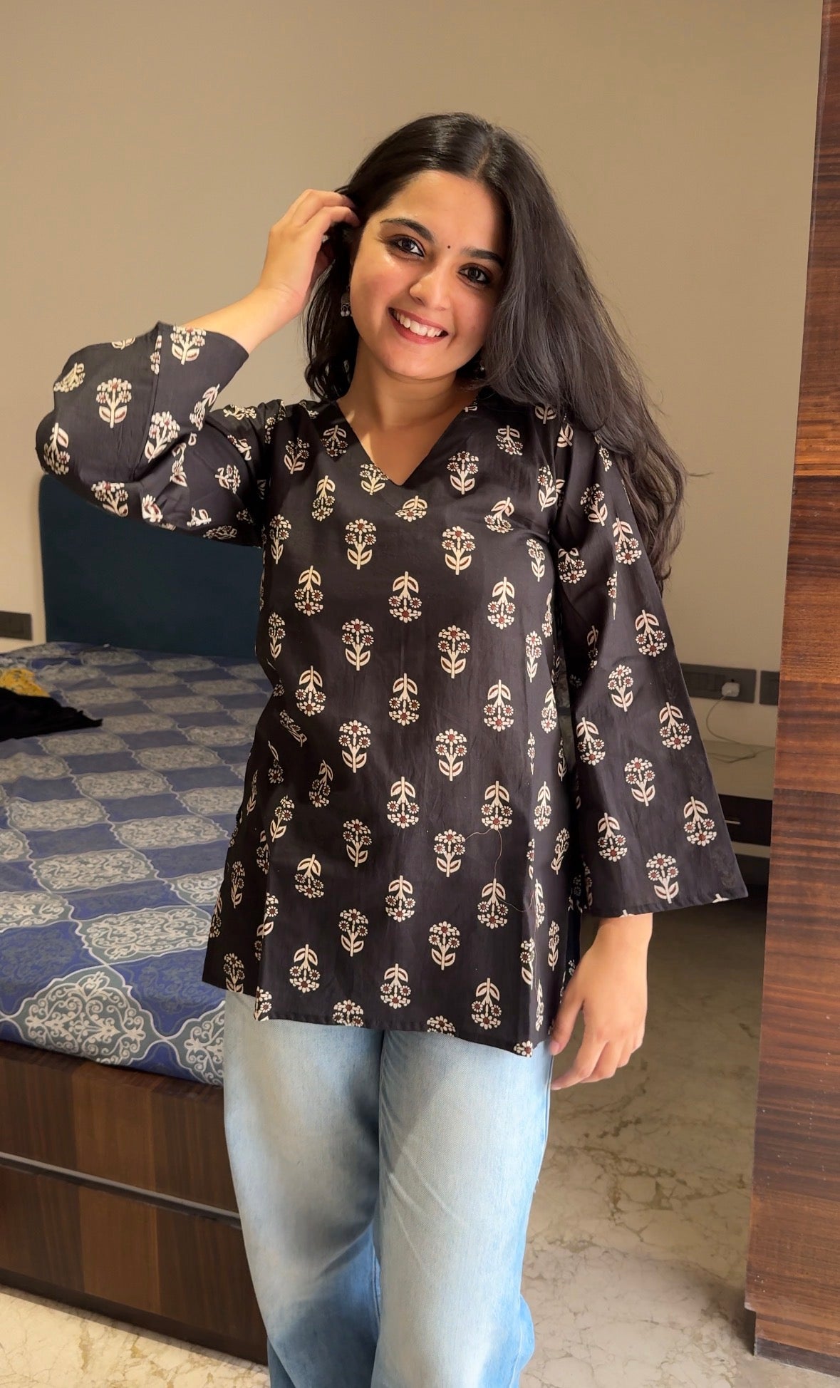 Samara Black Buti Short Kurti