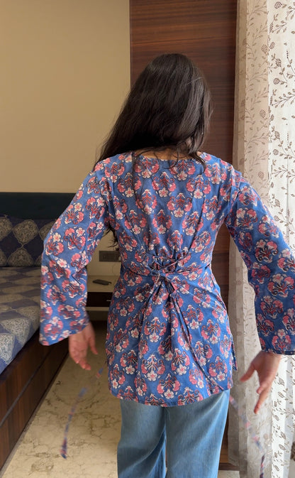 Aasmani Short Kurti - Hand Block Print