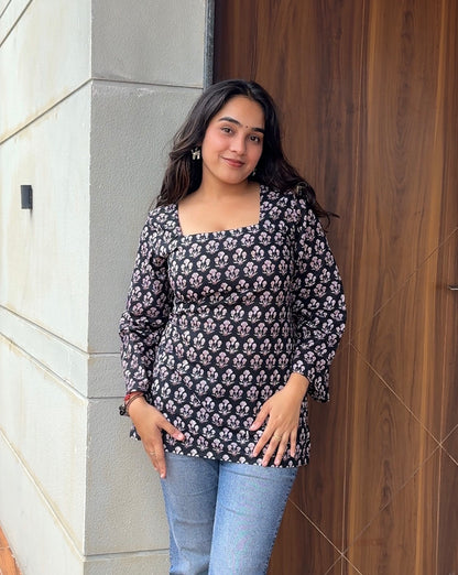 Black Buti Short Kurti - Corset Back