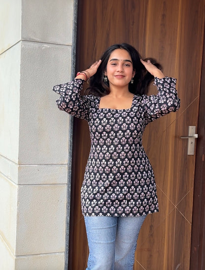 Black Buti Short Kurti - Corset Back
