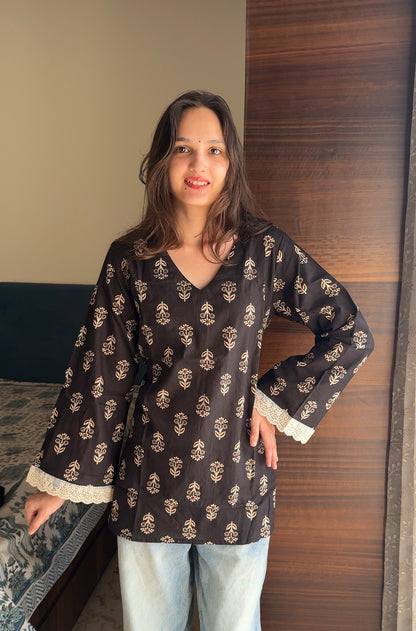 Samara Black Buti Short Kurti