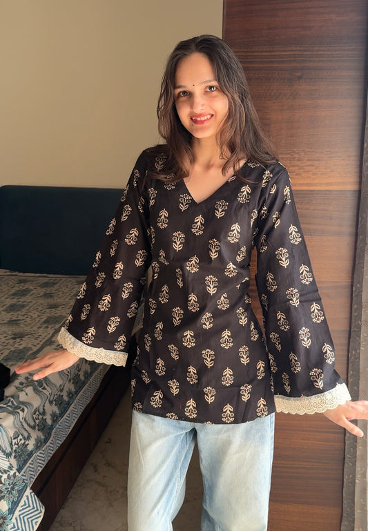 Samara Black Buti Short Kurti
