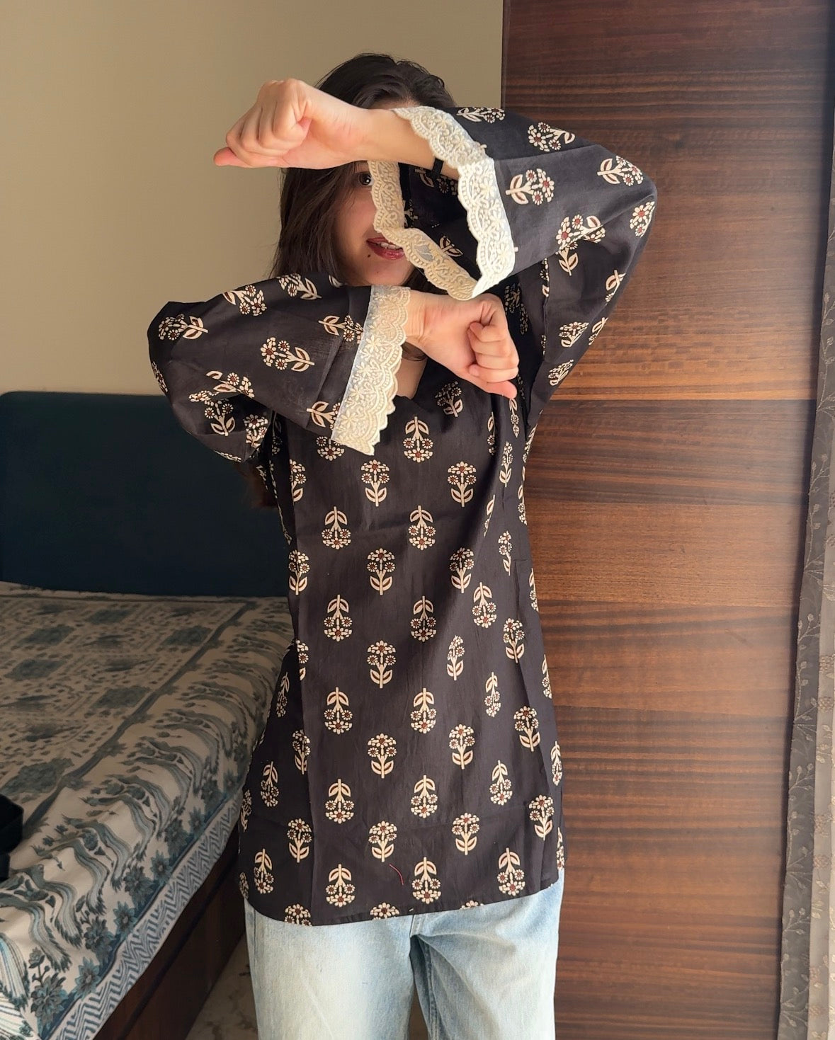 Samara Black Buti Short Kurti