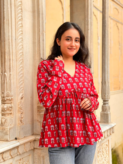 Red Buti Handblock print