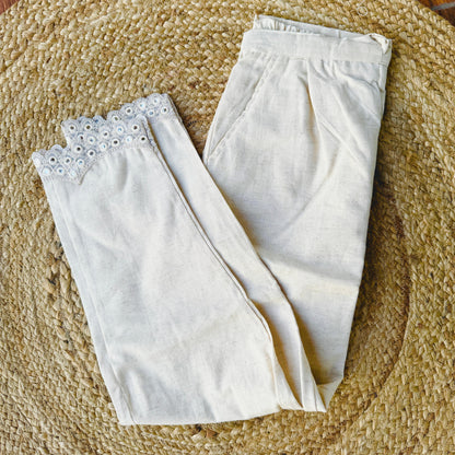 Beige Cotton Lace Pants (Mirror lack)