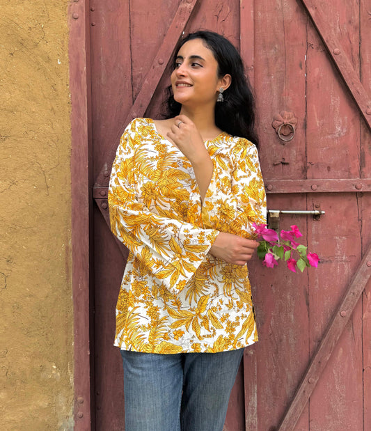 Yellow Corset back Short Kurti