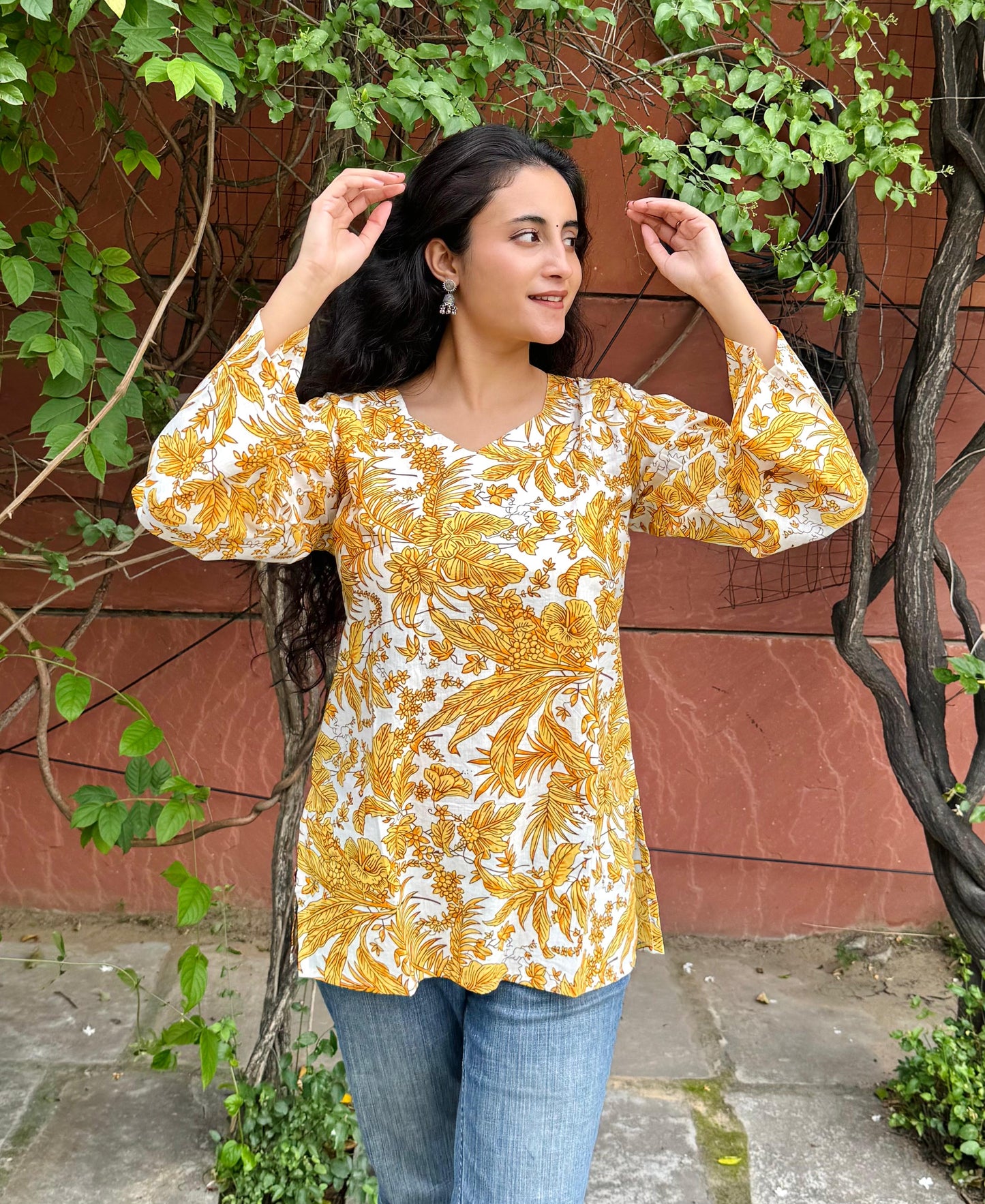 Yellow Corset back Short Kurti