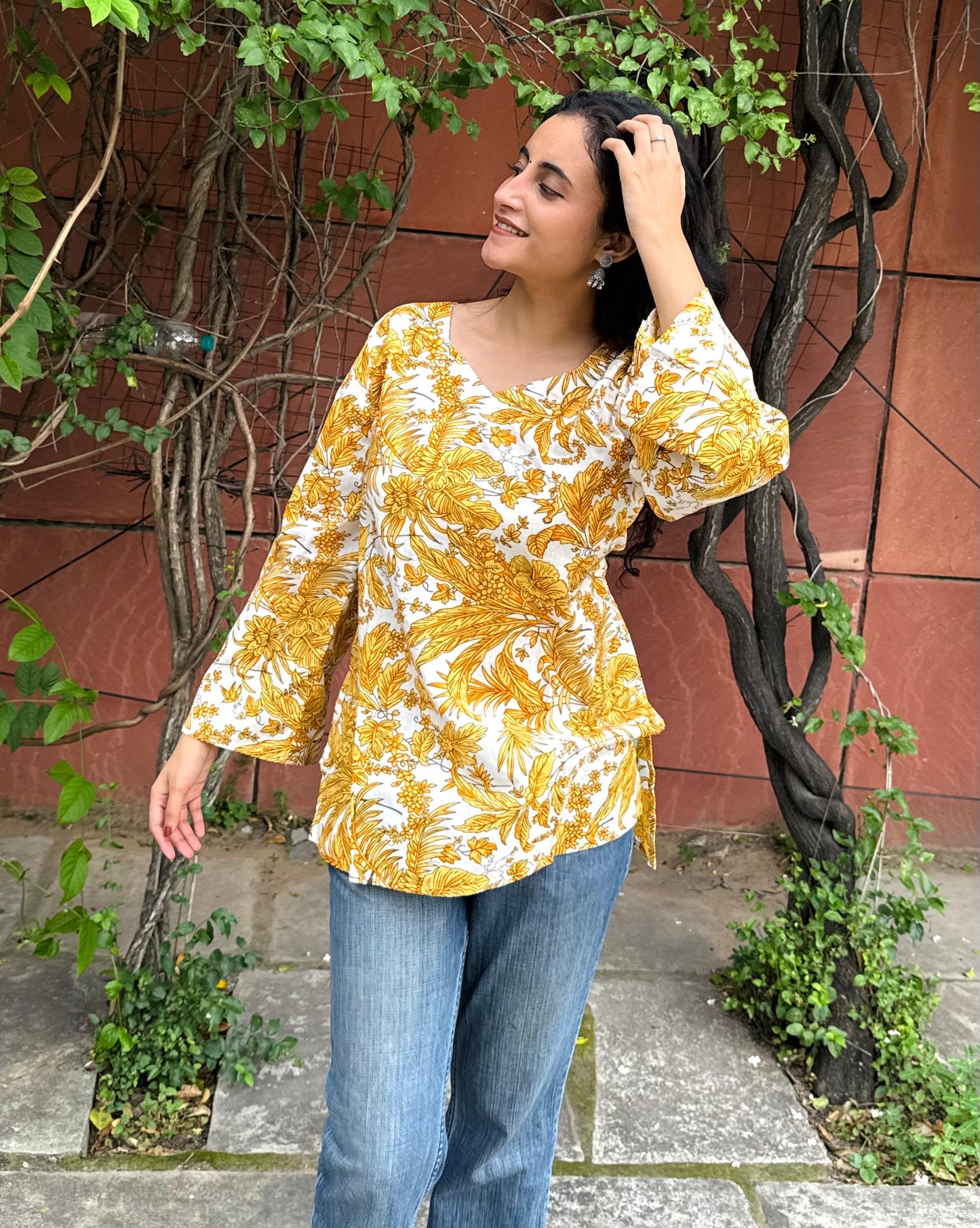 Yellow Corset back Short Kurti