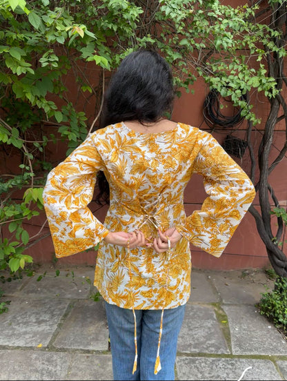 Yellow Corset back Short Kurti