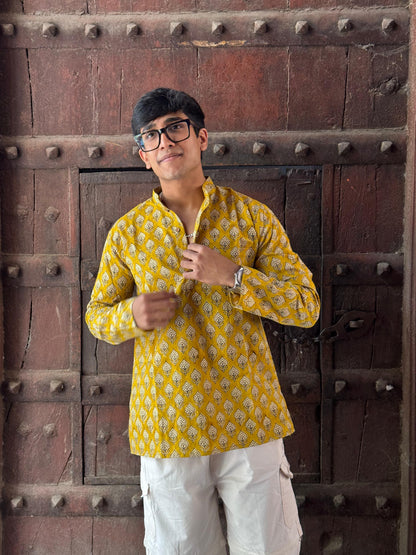 Mustard Yellow Men’s Short Kurta