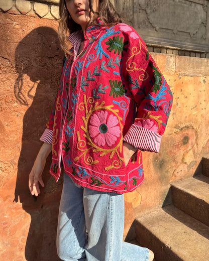 Sara Pink Cotton Embroidered Jacket | Limited Edition