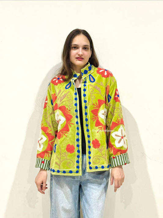 Green Velvet Embroidered Unisex Jacket | Limited Edition
