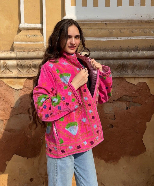 Pink Velvet Embroidered Jacket