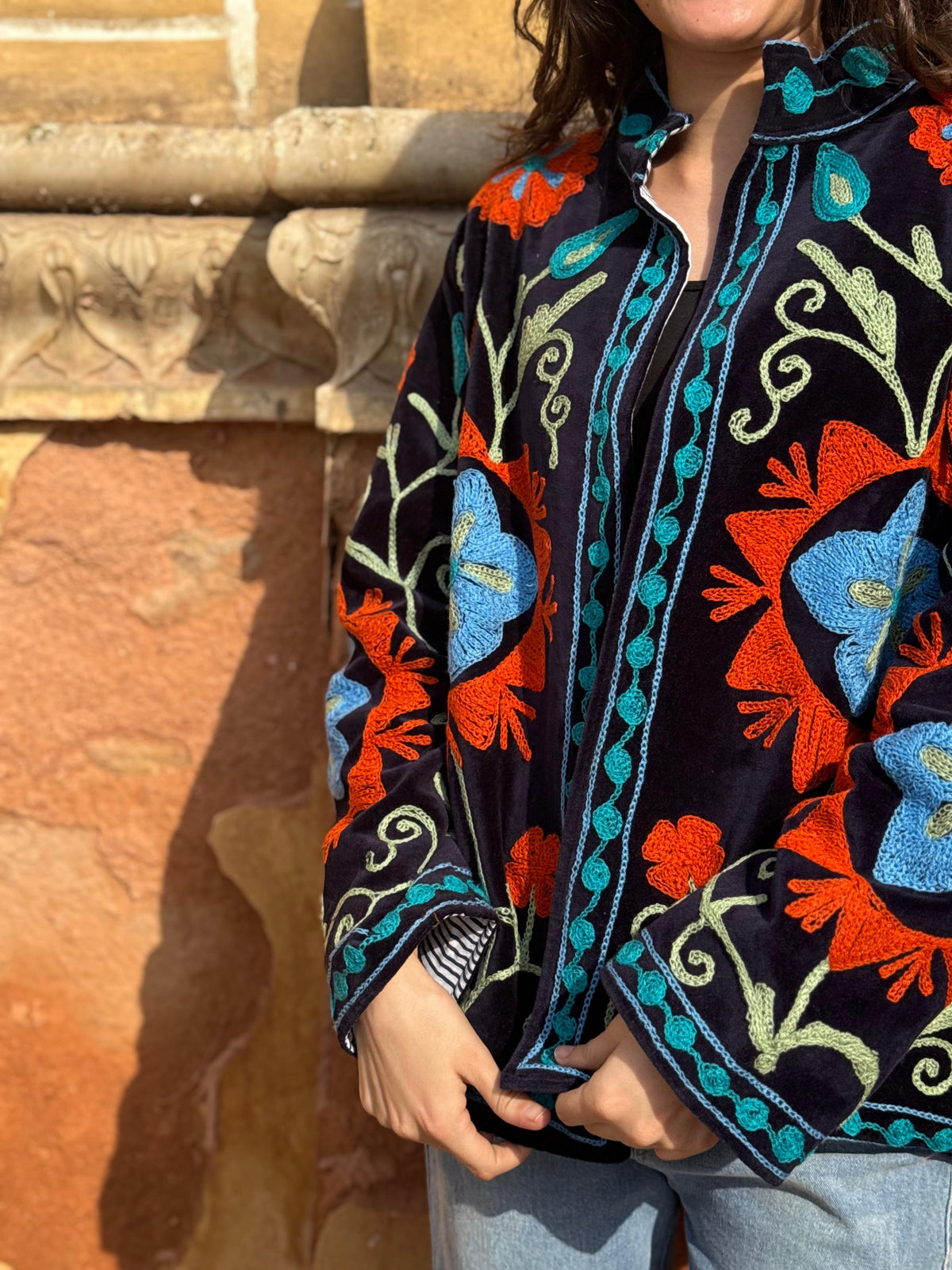 Faiz Velvet Embroidered Jacket | Bestseller