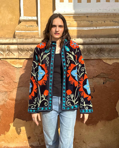 Faiz Velvet Embroidered Jacket | Bestseller