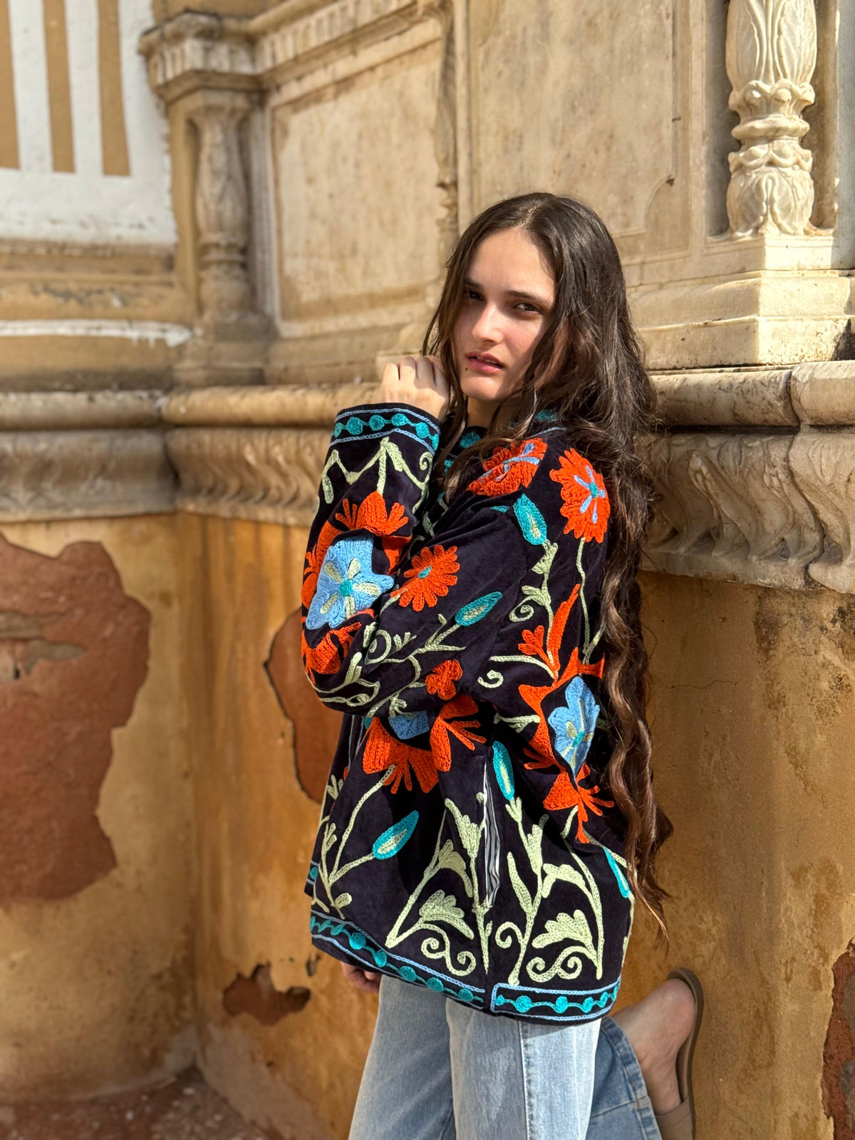 Faiz Velvet Embroidered Jacket | Bestseller