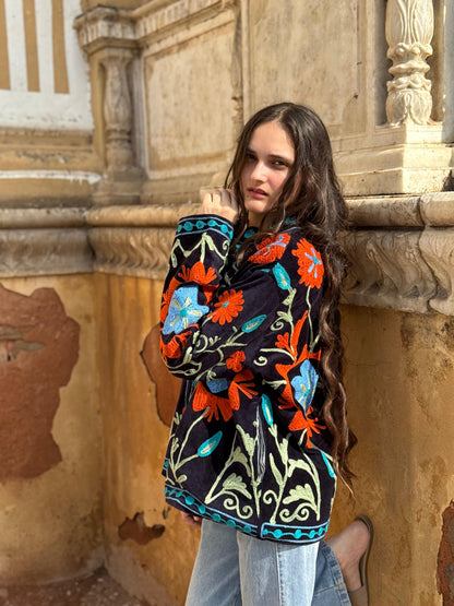 Faiz Velvet Embroidered Jacket | Bestseller